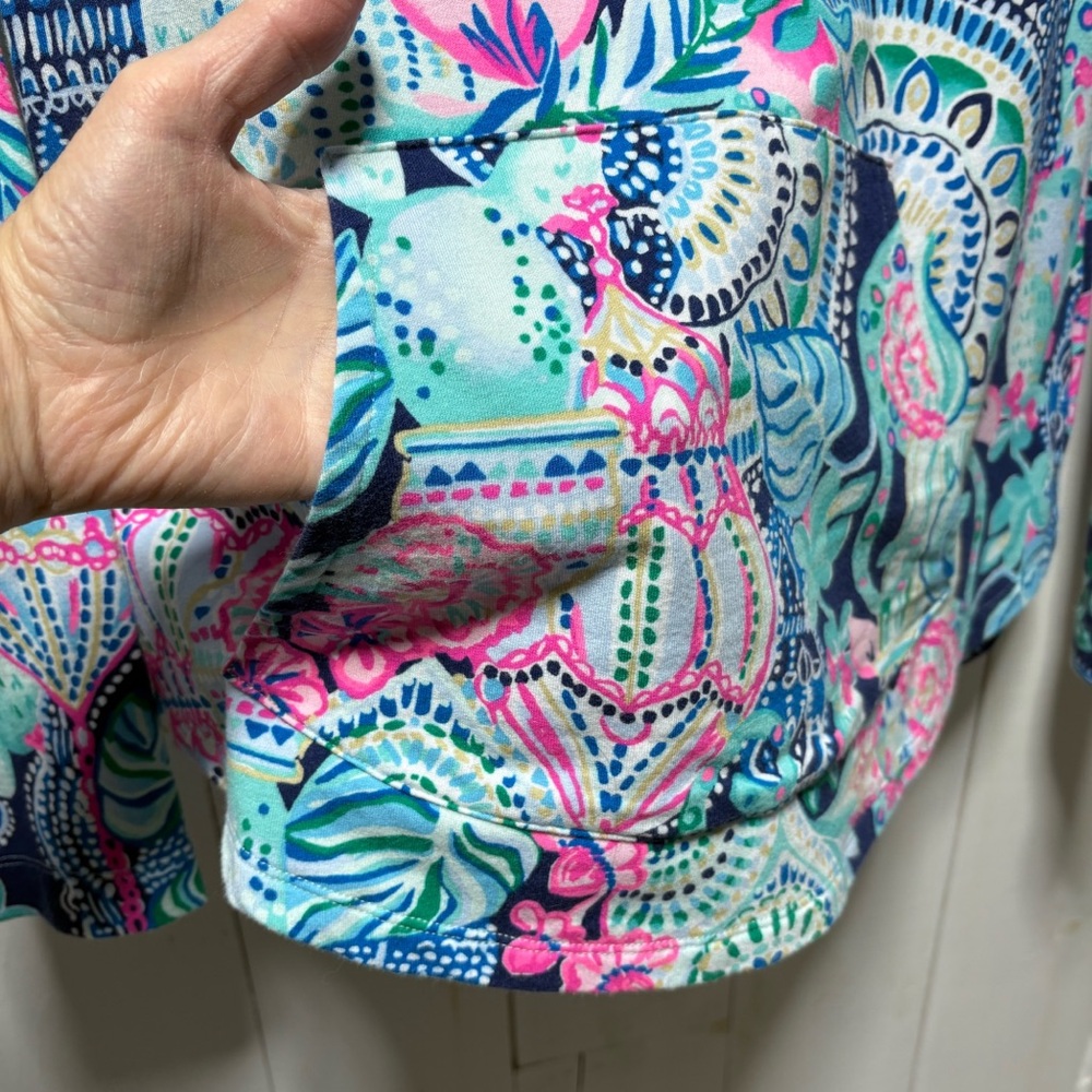 Lilly Pulitzer Cats Navy and Pink Floral Half-Zip Popover Jacket Size Small - Picture 10 of 16